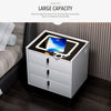 LED Bedside Table 3 Drawers Wireless Charging Side Cabinet White Nightstand Scdb