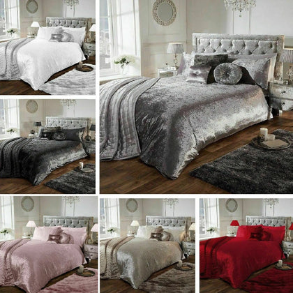Luxury Crushed Velvet Duvet Cover Quilt Soft Cosy Bedding Set & Pillowcases All