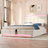 Upholstered Bed 4ft6 Double LED Hydraulic Bed Frame with Ottoman Storage Beige