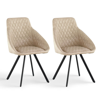 2x Faux Leather Dining Chairs Metal Legs Kitchen Chairs Beige Dining Room
