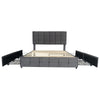 4ft6 Double Bed Upholstered Bed with 4 Storage Drawers, Tufted Headboard Grey