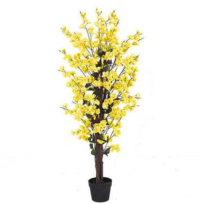 Artificial Yellow Blossom Tree Realistic Faux House Plants 120cm 4ft