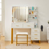 White Dressing Table With LED Lights Sliding Mirror & Stool Vanity Makeup Table