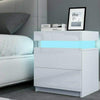 High Gloss BedsideTable Cabinet Storage 2 Drawers with LED Light Bedroom White