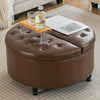 Round Storage Ottoman Stool Seat Upholstered Coffee Table for Living Bedroom