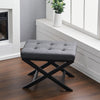 Grey Ottoman Pouffe Stool Linen Footstool Dressing Vanity Chair X Shape Leg Seat