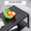 Two-Tier Marble Effect Coffee Table with Metal Frame Living Room Table Black