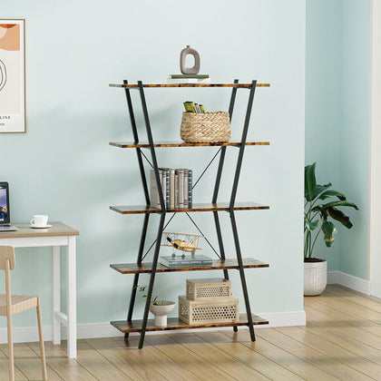 5 Tier Vintage Wooden Storage Shelf Bookcase Retail Display Stand Shelving Unit