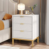 White Modern Bedside Table with 3 Drawers Storage, Wooden Nightstand End Table