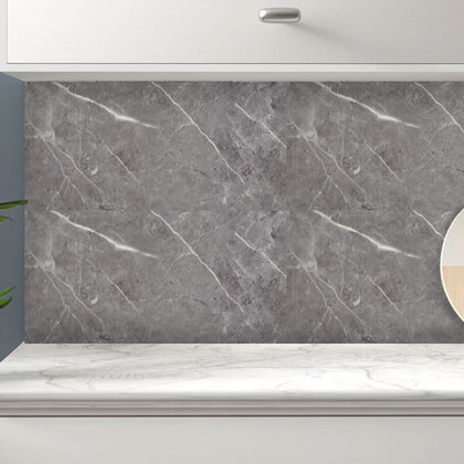10x Back Sticky PVC Marble Tiles Kitchen Bathroom Wall Panel Sticker Castle Gray
