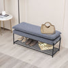 Long Shoe Stool Grey Padded Bench Soft Chair Hallway Seat with Iron Rack Shelf