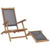Solid Teak Wood Deck Chair with Footrest Black Outdoor Sun Lounger