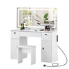 Dressing Table with Large LED Mirror Wood Makeup Desk 3 Drawers Stool White