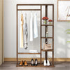 Solid Wood Bamboo Clothes Garment Rack Coat Shoes Storage Shelves w/ Hanging Rod