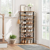 Tall Narrow Wooden Shoe Rack 8-Tier Storage Organizer with Hooks Industrial