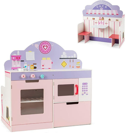 2 in 1 Kids Kitchen & Diner Play Set Children's Role Play Pretend Kitchen Set