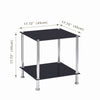 2pcs Square Black Tempered Glass Side End Table Bedside Table with Storage Shelf