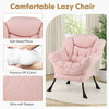 Upholstered Sherpa Reading Chair Accent Sofa Chair Set w/Footrest-Pink