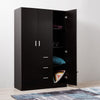 3 Door triple Wardrobe 3 Drawers Black - Bedroom Furniture Storage Cupboard