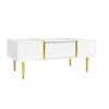 Modern High Gloss White Coffee Table Drawers Storage Tea Table with Metal Legs