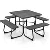 8-Person Outdoor Portable Picnic Table Bench Set w/Umbrella Hole & 4 Benches