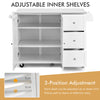 113x46CM Rolling Kitchen Island Cart Utility Storage Cart w/5 Wheels White