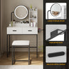 Modern Dressing Table Set with LED Light Mirror Stool Drawers Shelves Bedroom
