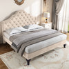 Double Size Bed 4ft6 Velvet Upholstered Slatted Bed Frame with Headboard Beige