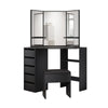 Modern Vanity Set Black Dressing Table Makeup Desk with Mirror 5 Drawers Stool