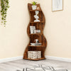 Corner Shelf 5 Tiers, Bookshelf Bookcase Wooden Storage Rack Rustic Book Shelves