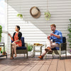 3 Pieces Rattan Bistro Set with Tempered Glass Table Charcoal Grey
