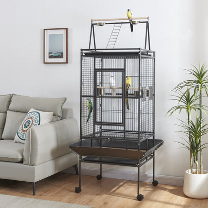 Large Bird Cage Parrot Cage Open Top Rolling Wheels for Canary Budgie Parakeet