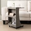 C-Shaped End Table Mobile Sofa Side Table Bedroom Rolling Coffee Table W/Storage