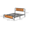 Farmhouse Style King Size Bed Frame with Steel Slat Support and Rustic Wood Pane