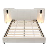 4ft6 Double Slatted Bed Frame, Headboard with Charging Port and Lighting Beige
