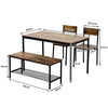 Kitchen Dining Table and 2 Chairs Bench Set With Storage Rack for 4 Person Brown