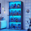 Display Cabinet with Glass Door, 4-Tier Curio Cabinet with 3 Color Lights Black