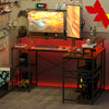 L Shaped Gaming Desk w/ LED Lights and Power Outlets for Small Space