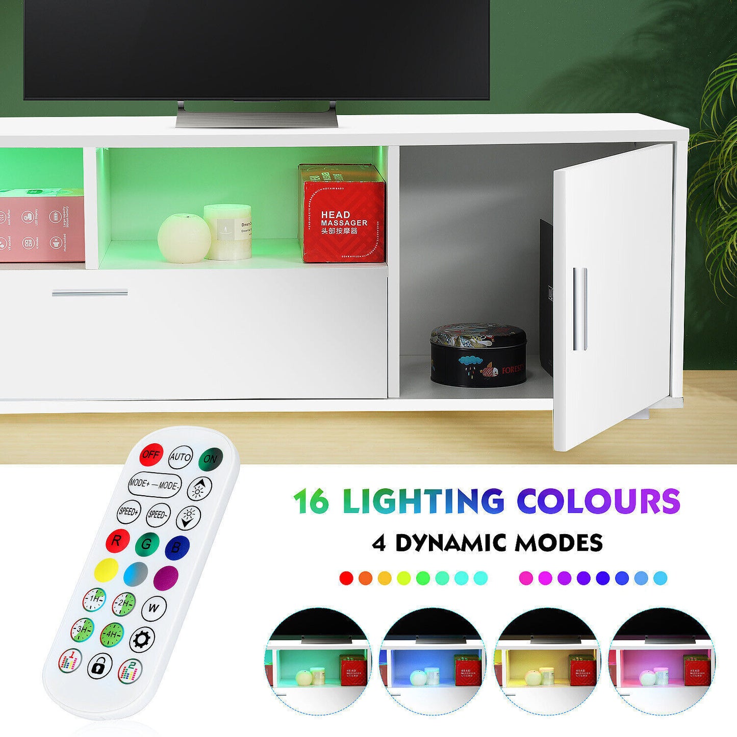 TV Stand 160cm High Gloss TV Unit Cabinet Sideboard With LED Light & Drawers UK