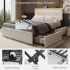 4FT6 STORAGE UPHOLSTERED BED FRAME DOUBLE WITH USB PORT & LED LIGHT,4 DRAWER NEW