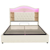 Upholstered Ottoman Storage Bed, 4ft6 Double Bed Frame with LED & USB, Beige