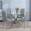 4x Grey PU Leather Dining Chairs & Round Clear Glass Dining Table Golden Legs
