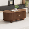 Stylish Oval Coffee Table with 2 Sliding Doors Hidden Compartment Center Table