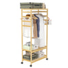 Bamboo Clothes Rail Coat Garment Rack Open Wardrobe Closet with Wheels