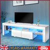 160cm White High Gloss TV Stand Cabinet Unit with RGB LED 2 Storage Doors