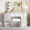 White Dressing Table High Gloss Vanity Makeup Desk 7 Drawers& Stool& LED Mirror