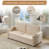 3 Seater Sofa Bed 207 cm Convertible Pull Out Sofa Bed with Cup Holders Beige