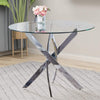 Round Glass Dining Table and 4 Faux Leather Chairs Set Home Kitchen Furniture