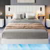 Panel Plush Velvet Upholstered Bed Frame Double With Headboard Built-In Lights
