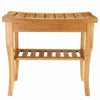 Slatted Bamboo Shower Bench Storage Seat Stool w/ Shelf Safe Comfortable Bath